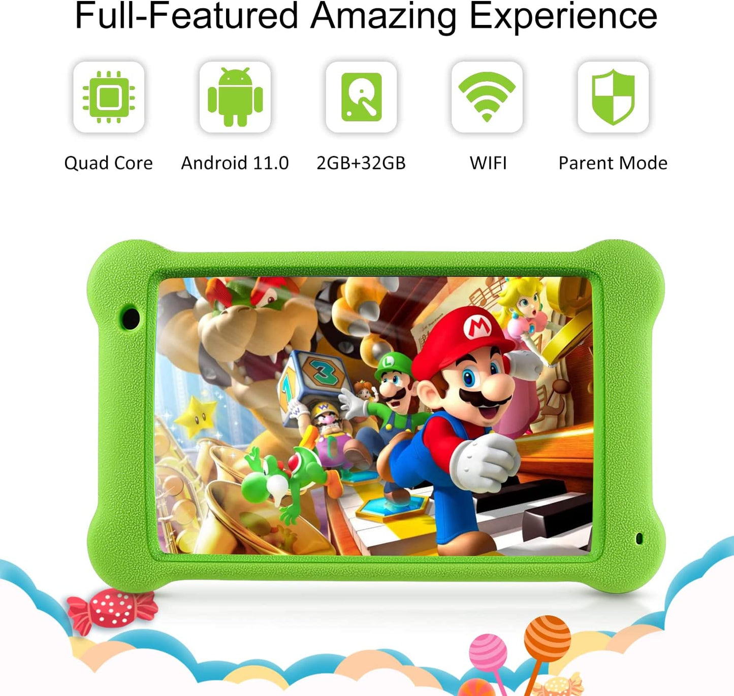 Kids Tablet, 7 inch Eye Protection IPS Screen, 2GB RAM 32GB ROM Toddler Tab, WiFi, Dual Camera,Games, Parental Control Android 11 Tablet for Kids with Kids-Proof Case